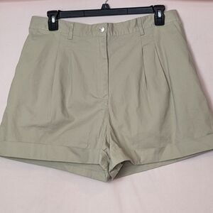 ASOS High Rise Pleated Roll Hem Beige Neutral Shorts size 14